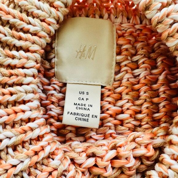H&M Chunky Knit Sweater Size Small Peach Cream Wool Blend Cottage Cute Comfort - Picture 4 of 9